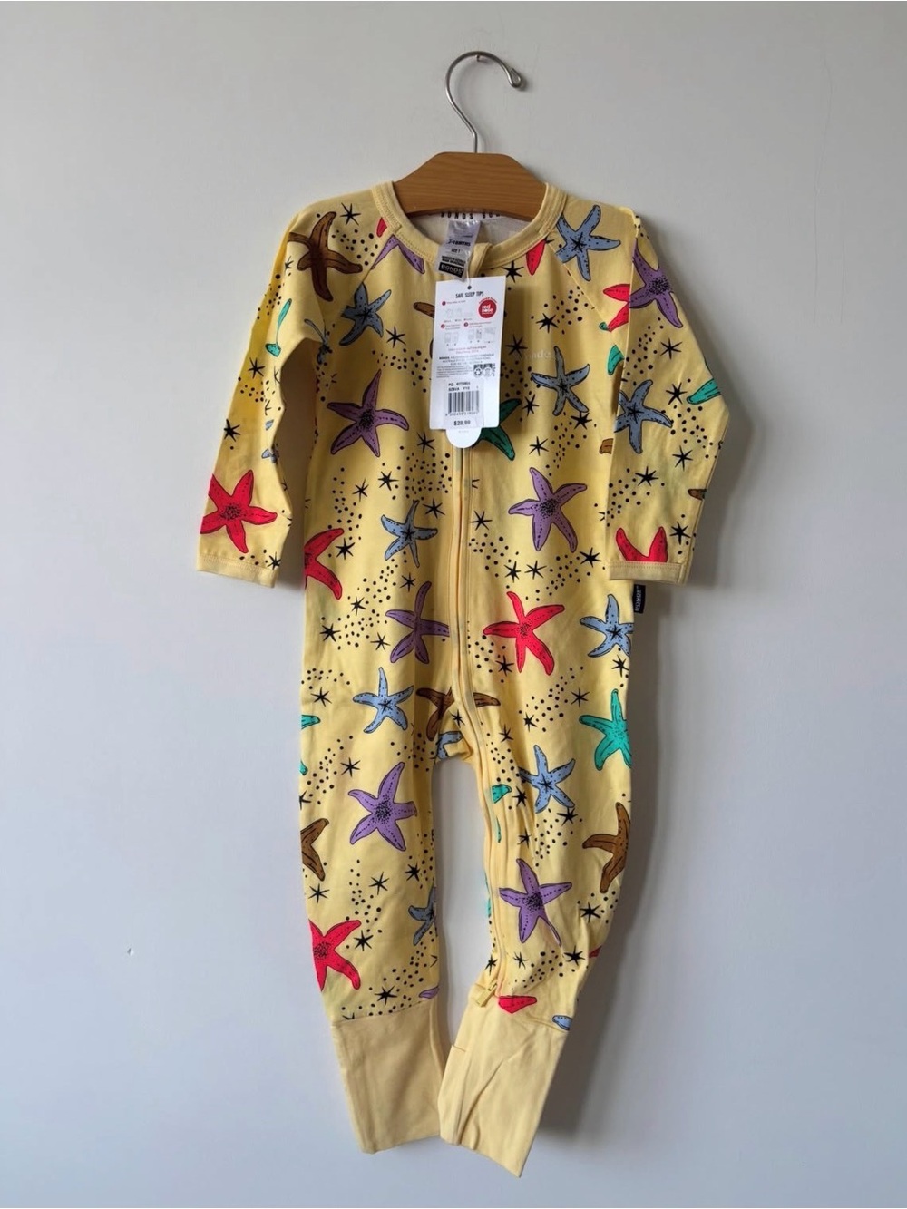 Bonds Yellow Starfish Print Zipper Footie